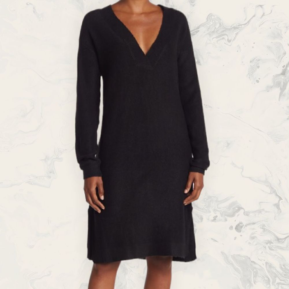 Stitch drop V-Neck Sweater Dress - Size S - Black